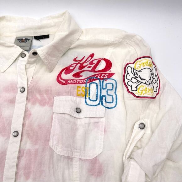 HARLEY DAVIDSON women's 3/4 sleeves button up white shirt SIZE XL - EXTRA LRG - Picture 9 of 13